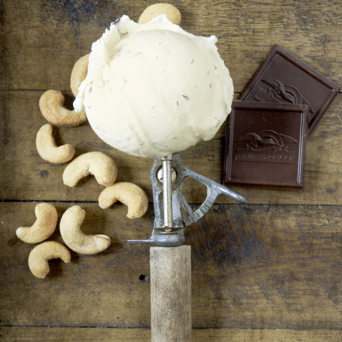 Scoop of Chocolatey Salty Cashew Ice Cream