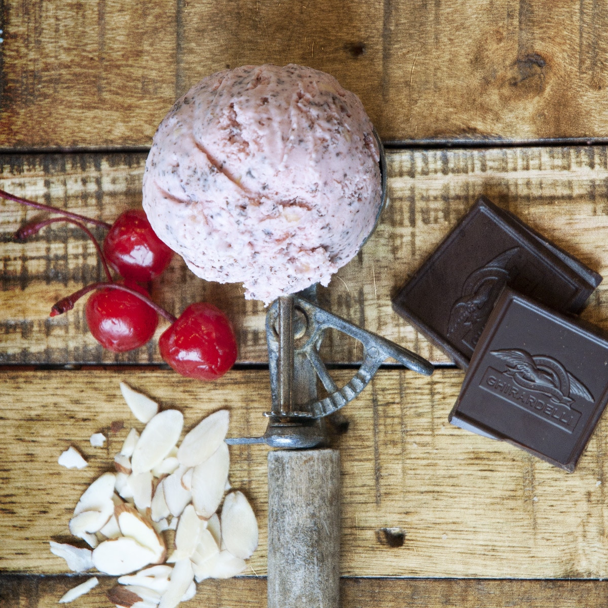 Scoop of Dark Chocolate Almond Cherry Ice Cream